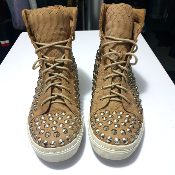 Jeffrey Campbell AUS10 tan leather hitop sneakers - Picture 2 of 11